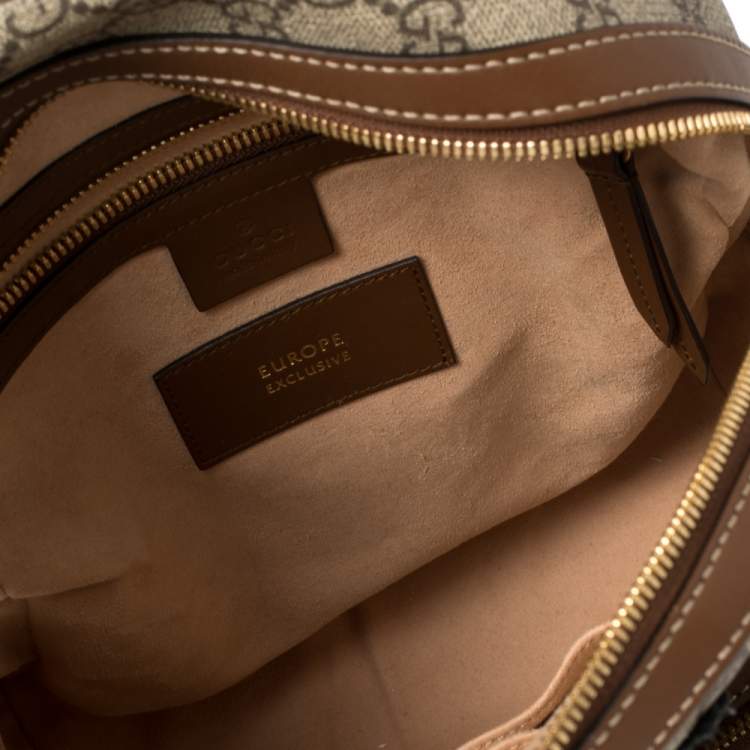 Pre Owned Gucci Beige/Brown Bee Embroidered GG Supreme Canvas and Leather Small Day Backpack