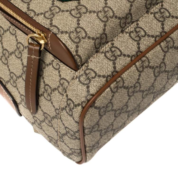 Pre Owned Gucci Beige/Brown Bee Embroidered GG Supreme Canvas and Leather Small Day Backpack