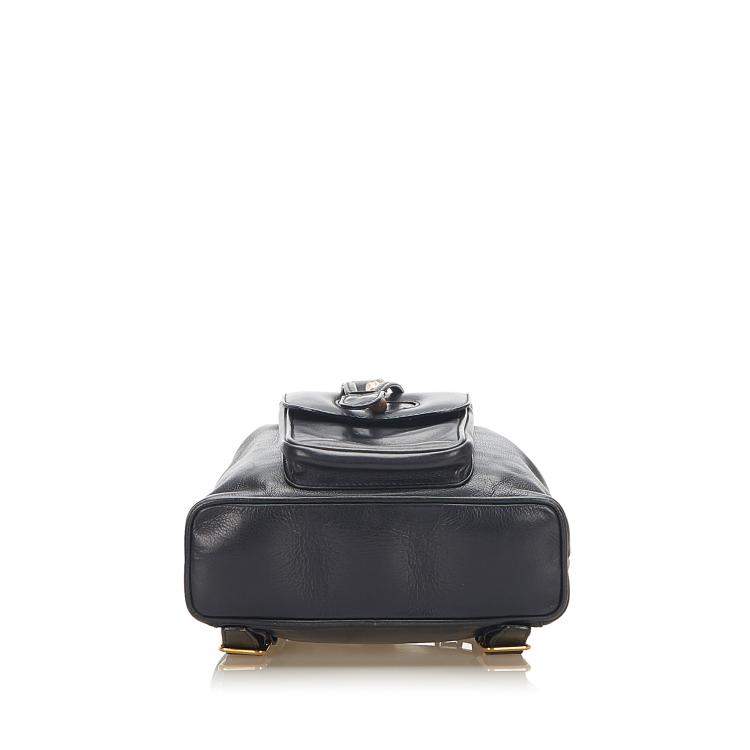 Pre Owned Gucci Black Calf Leather Bamboo Drawstring Backpack