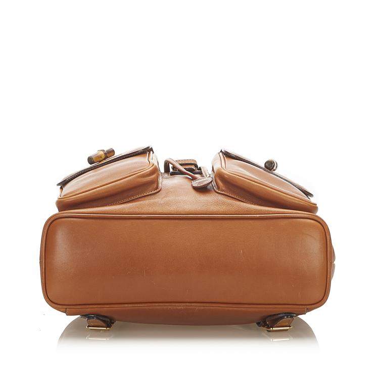 Pre Owned Gucci Brown Calf Leather Bamboo Drawstring Backpack