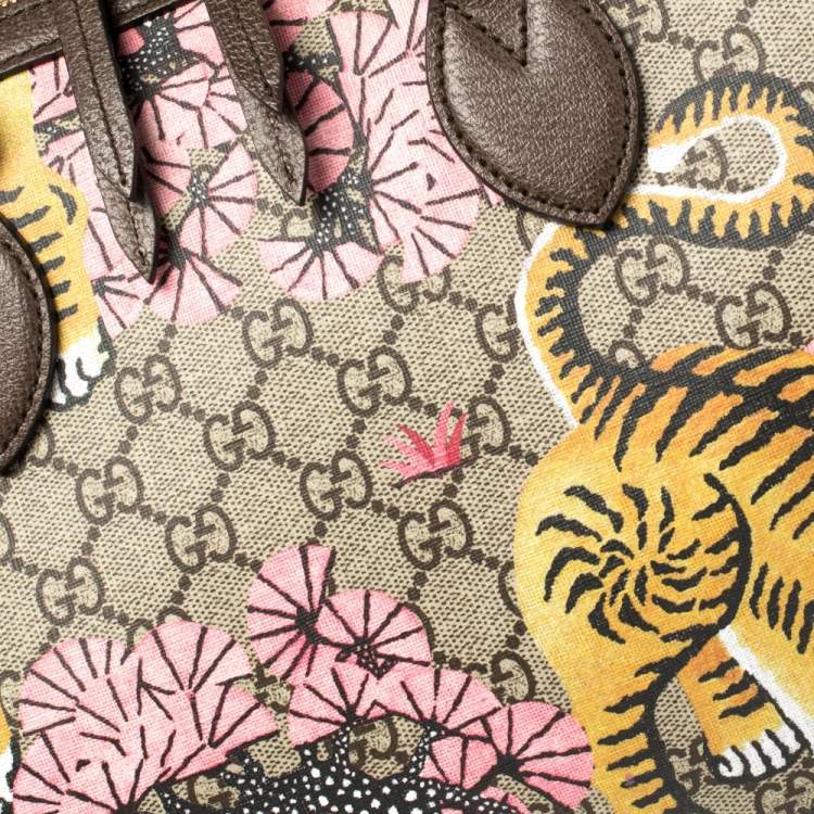 Pre Owned Gucci Multicolor Bengal Tiger GG Supreme Canvas and Leather Medium Boston Bag