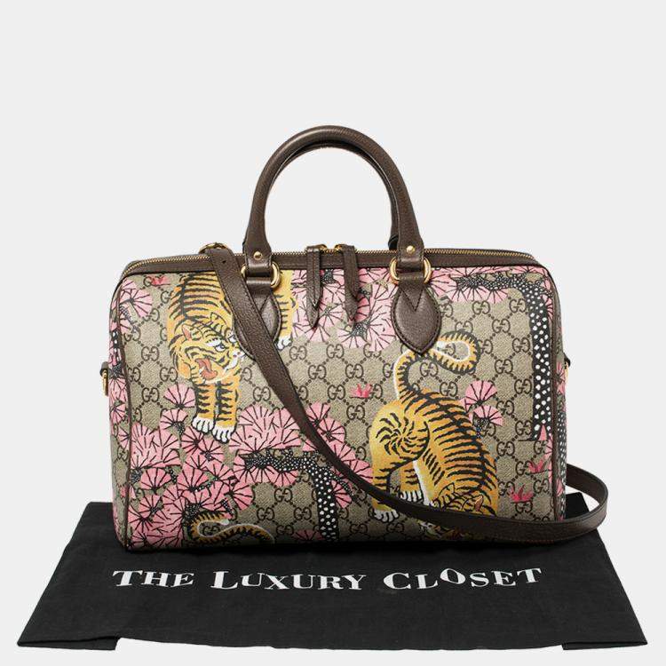Pre Owned Gucci Multicolor Bengal Tiger GG Supreme Canvas and Leather Medium Boston Bag