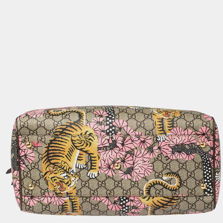 Pre Owned Gucci Multicolor Bengal Tiger GG Supreme Canvas and Leather Medium Boston Bag