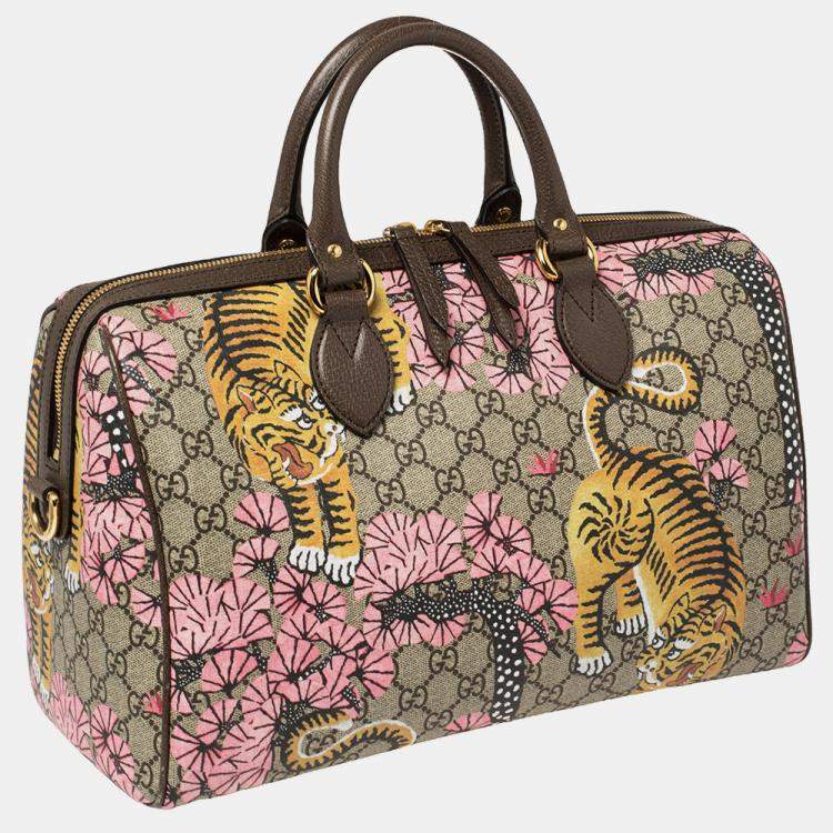 Pre Owned Gucci Multicolor Bengal Tiger GG Supreme Canvas and Leather Medium Boston Bag
