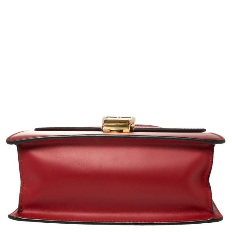 Pre Owned Gucci Red Leather Mini Web Chain Sylvie Top Handle Bag