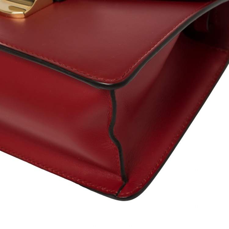 Pre Owned Gucci Red Leather Mini Web Chain Sylvie Top Handle Bag