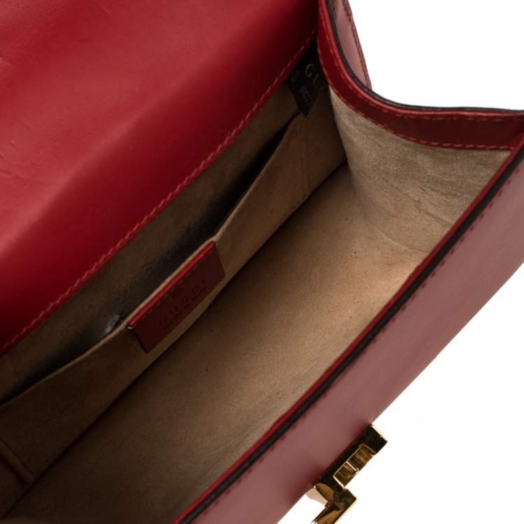 Pre Owned Gucci Red Leather Mini Web Chain Sylvie Top Handle Bag