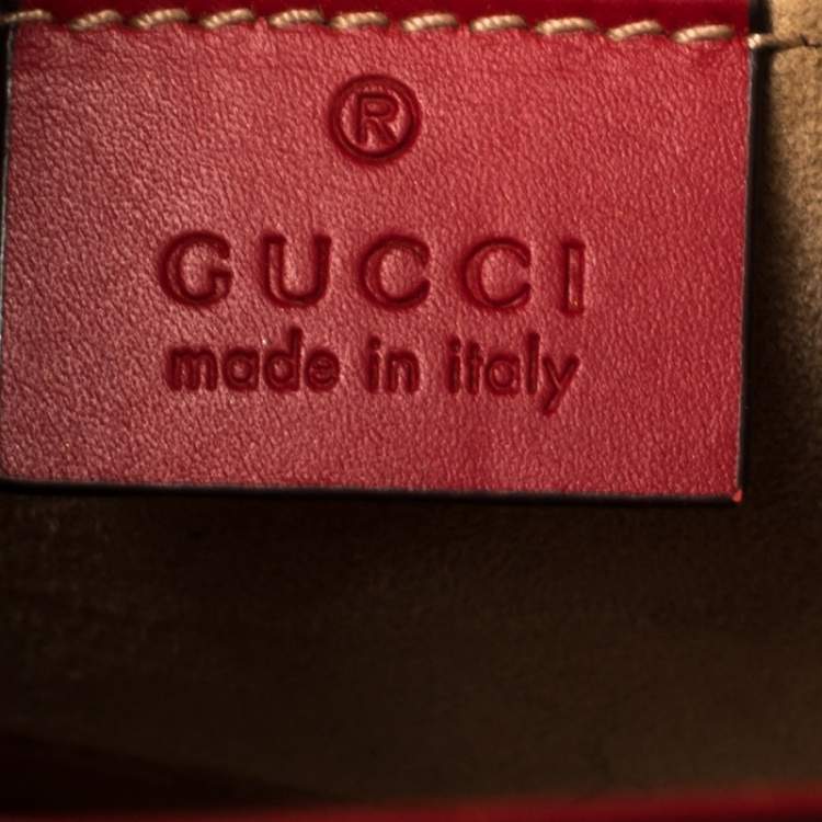 Pre Owned Gucci Red Leather Mini Web Chain Sylvie Top Handle Bag