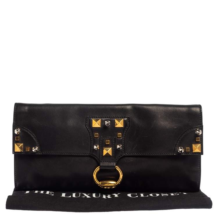 Pre Owned Gucci Black Leather Studded Clutch