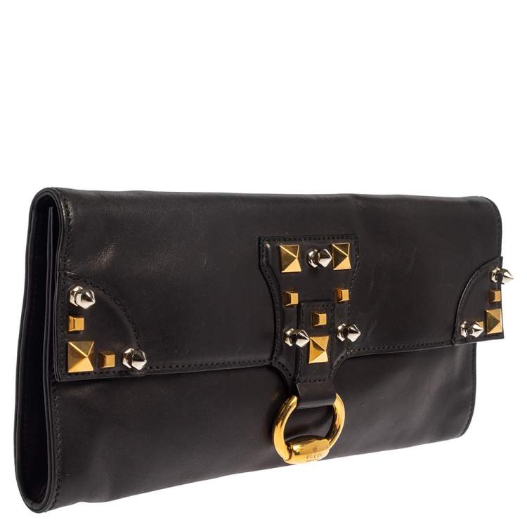 Pre Owned Gucci Black Leather Studded Clutch