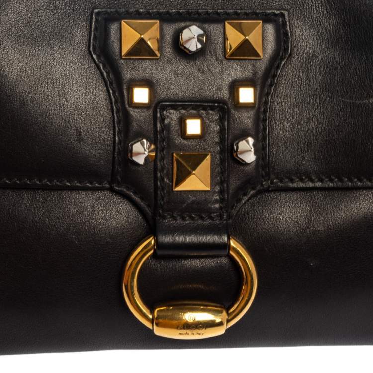 Pre Owned Gucci Black Leather Studded Clutch