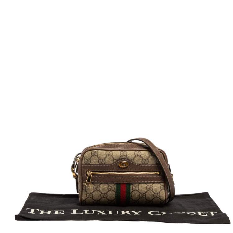 Pre Owned Gucci Beige/Ebony GG Supreme Canvas and Leather Mini Ophidia Crossbody Bag
