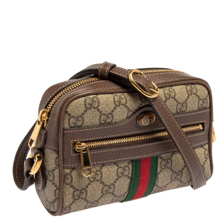 Pre Owned Gucci Beige/Ebony GG Supreme Canvas and Leather Mini Ophidia Crossbody Bag