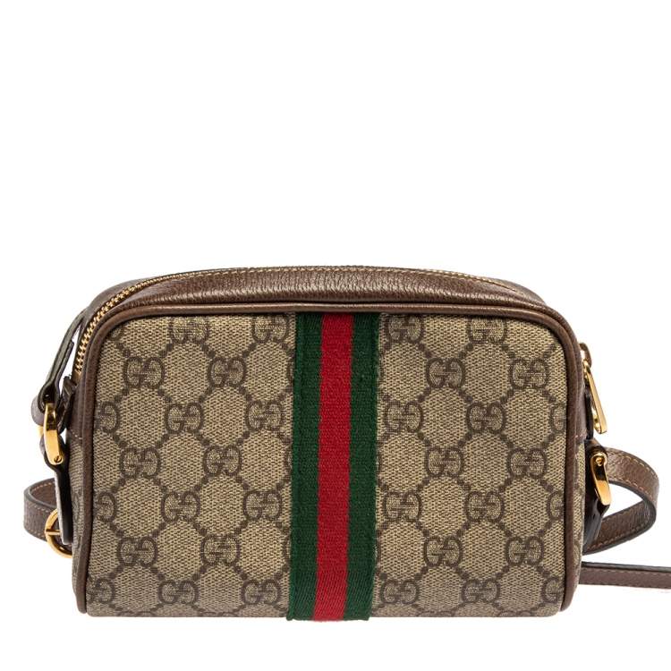 Pre Owned Gucci Beige/Ebony GG Supreme Canvas and Leather Mini Ophidia Crossbody Bag