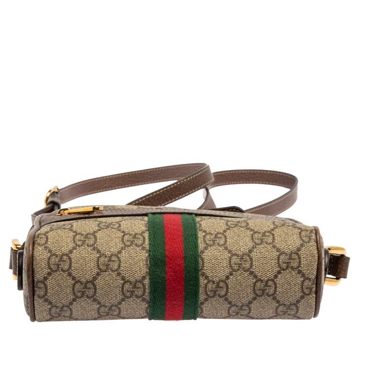 Pre Owned Gucci Beige/Ebony GG Supreme Canvas and Leather Mini Ophidia Crossbody Bag