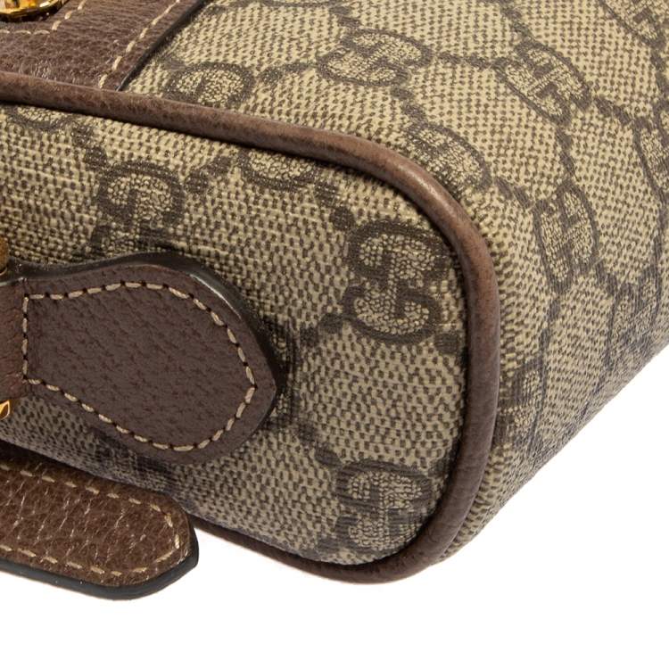 Pre Owned Gucci Beige/Ebony GG Supreme Canvas and Leather Mini Ophidia Crossbody Bag
