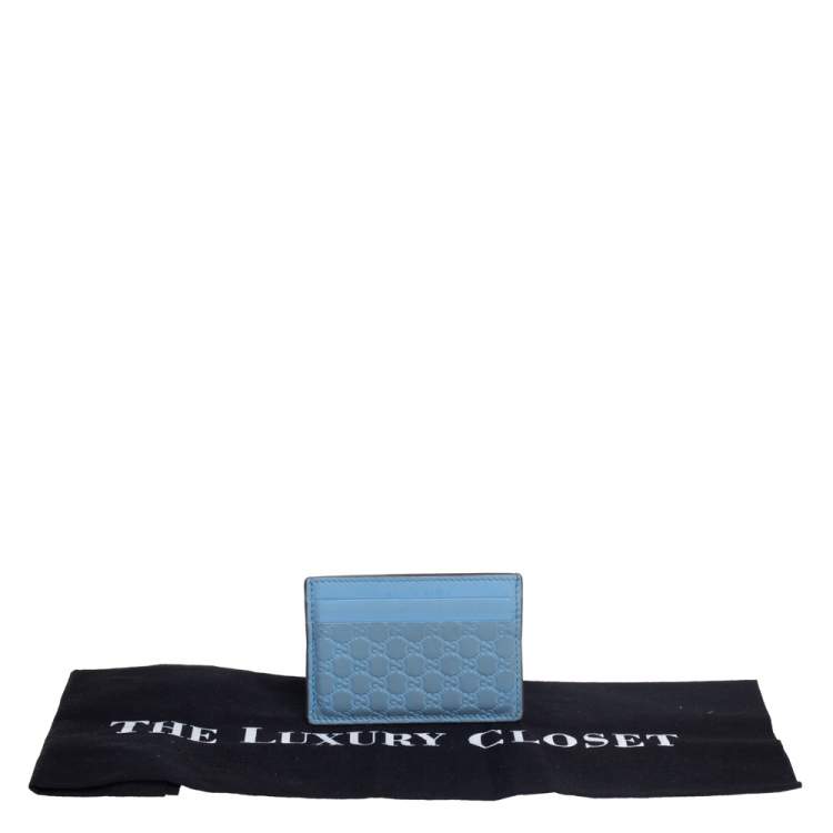 Pre Owned Gucci Blue Microguccissima Leather Card Holder