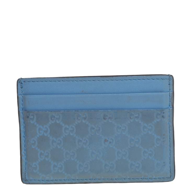 Pre Owned Gucci Blue Microguccissima Leather Card Holder