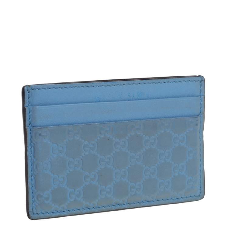 Pre Owned Gucci Blue Microguccissima Leather Card Holder