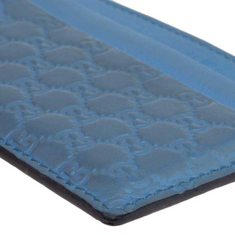 Pre Owned Gucci Blue Microguccissima Leather Card Holder