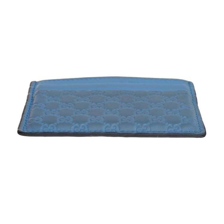 Pre Owned Gucci Blue Microguccissima Leather Card Holder