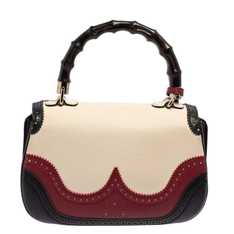 Pre Owned Gucci Tri Color Leather Medium Limited Edition Tassel New Bamboo Top Handle Bag