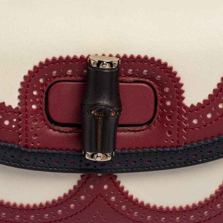 Pre Owned Gucci Tri Color Leather Medium Limited Edition Tassel New Bamboo Top Handle Bag