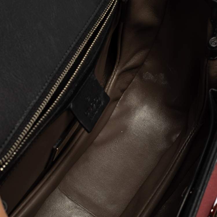 Pre Owned Gucci Tri Color Leather Medium Limited Edition Tassel New Bamboo Top Handle Bag