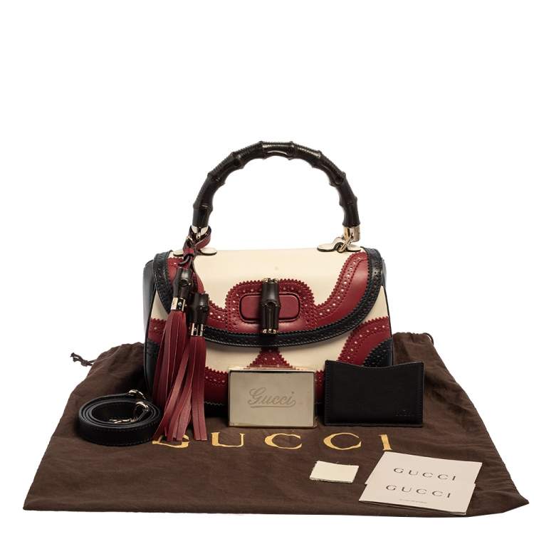 Pre Owned Gucci Tri Color Leather Medium Limited Edition Tassel New Bamboo Top Handle Bag