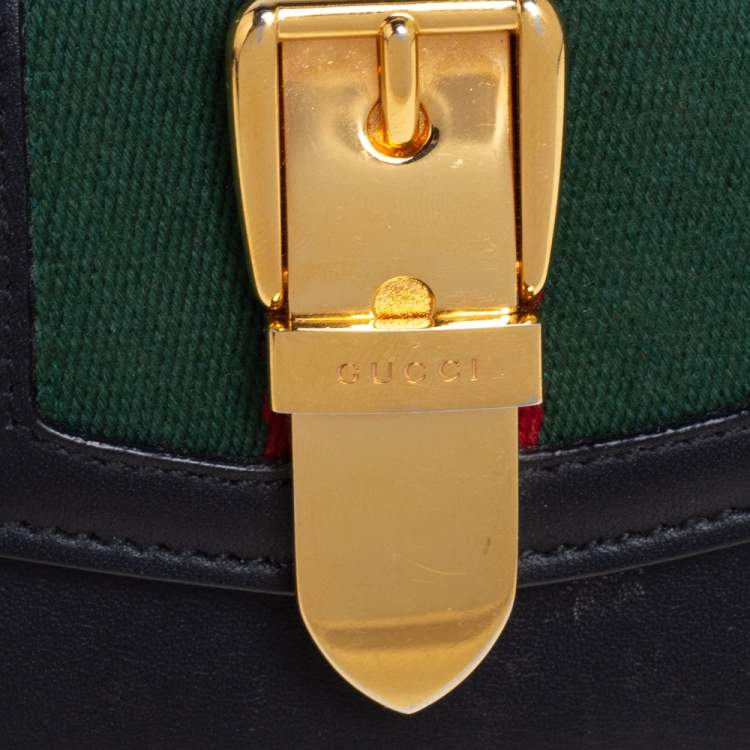 Pre Owned Gucci Black Leather Web Sylvie Trifold Wallet