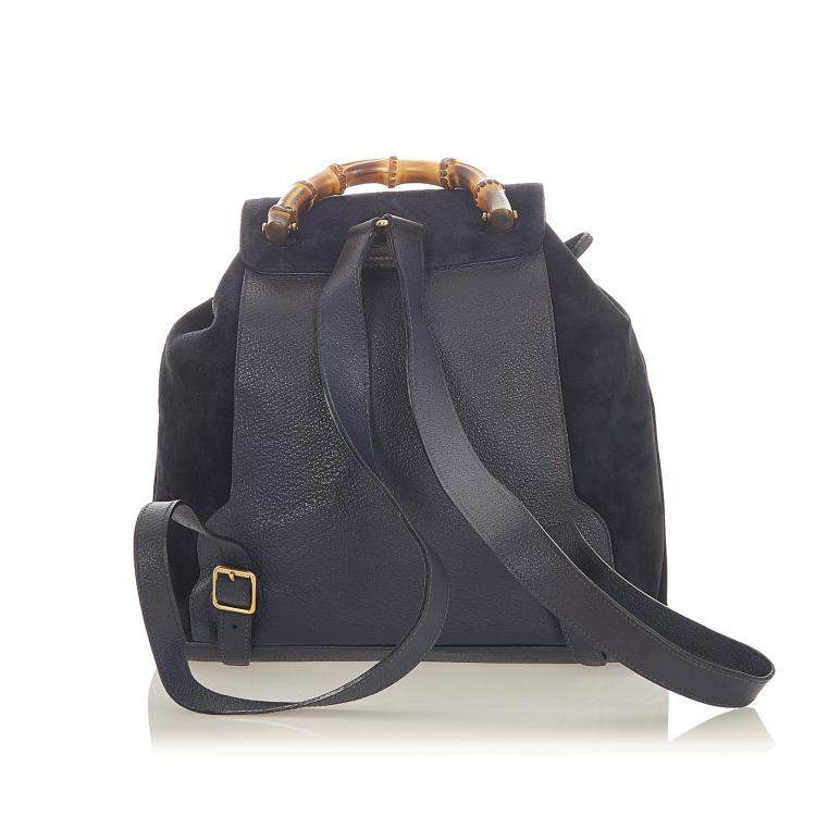 Pre Owned Gucci Black Suede and Leather Bamboo Drawstring Backpack