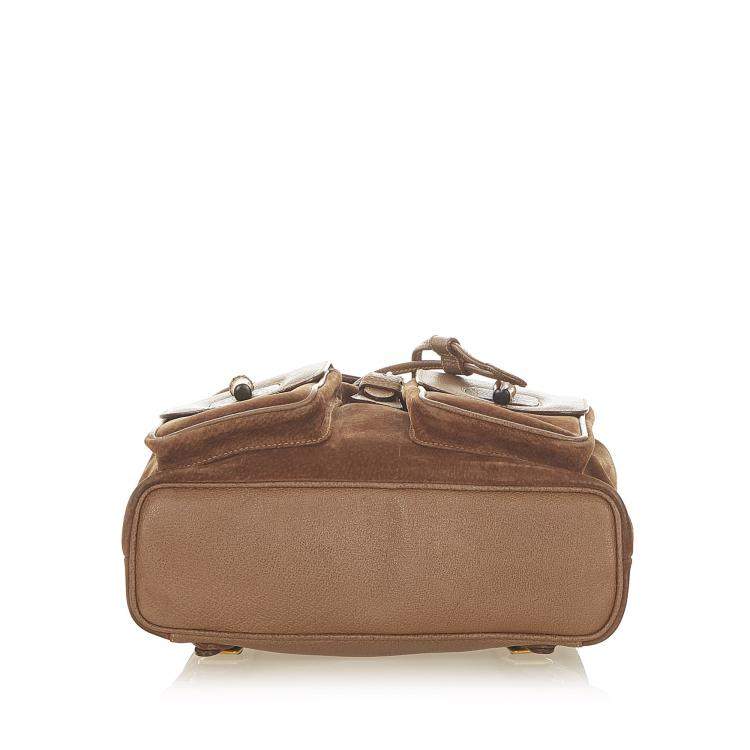 Pre Owned Gucci Brown Suede Bamboo Drawstring Backpack