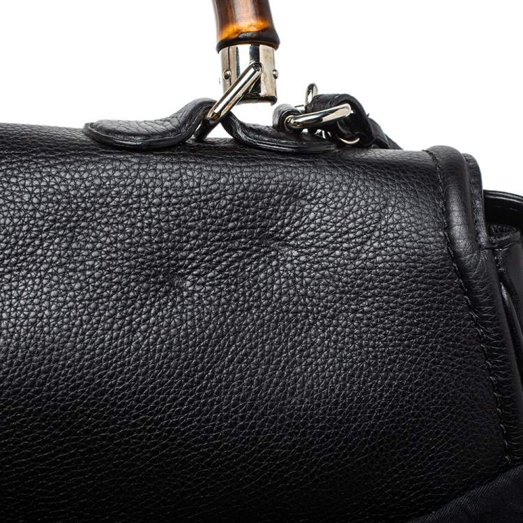 Pre Owned Gucci Black Leather Large New Bamboo Tassel Top Handle Bag