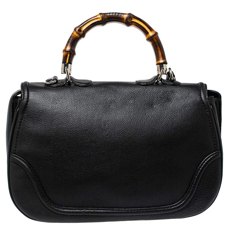 Pre Owned Gucci Black Leather Large New Bamboo Tassel Top Handle Bag
