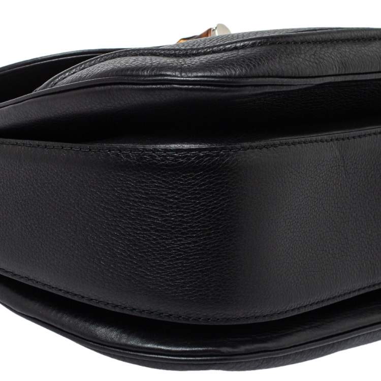 Pre Owned Gucci Black Leather Large New Bamboo Tassel Top Handle Bag