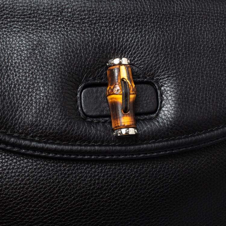 Pre Owned Gucci Black Leather Large New Bamboo Tassel Top Handle Bag
