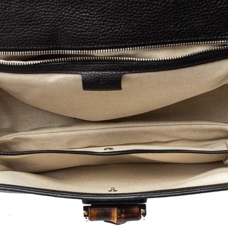 Pre Owned Gucci Black Leather Large New Bamboo Tassel Top Handle Bag
