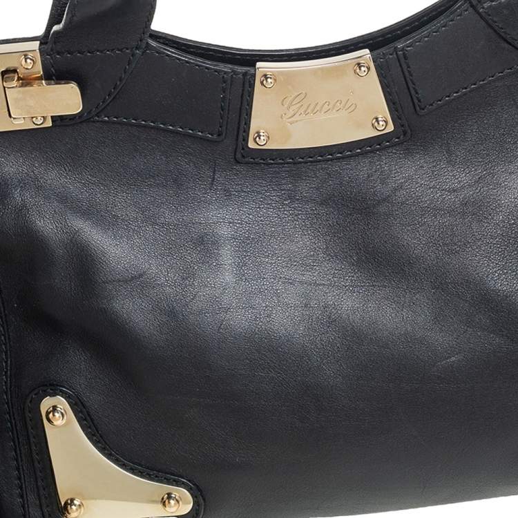 Pre Owned Gucci Black Leather Race Top Handle Bag