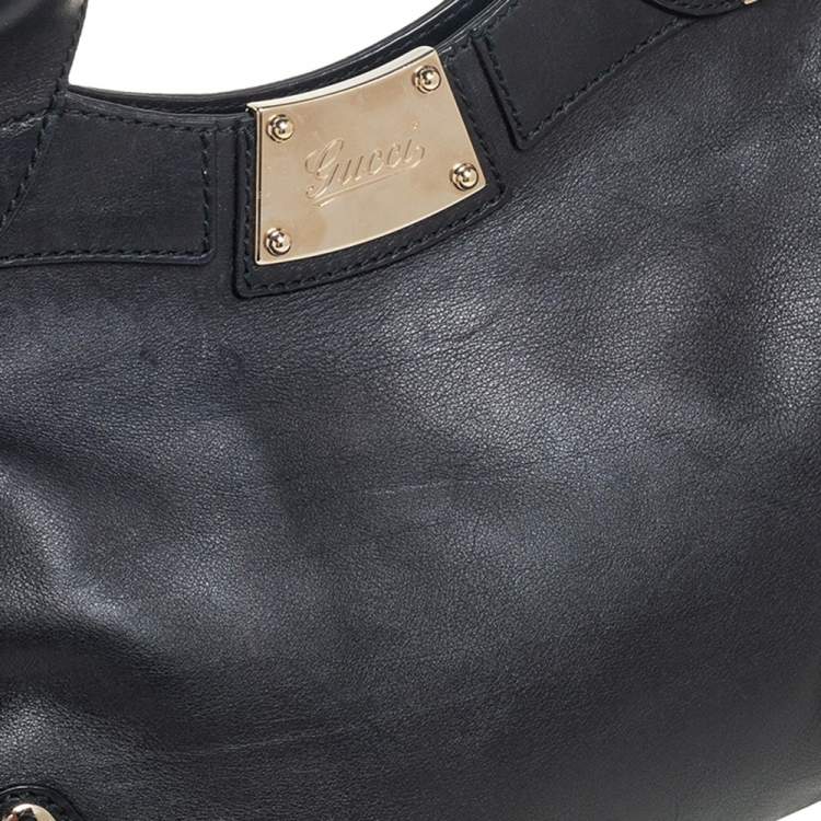 Pre Owned Gucci Black Leather Race Top Handle Bag