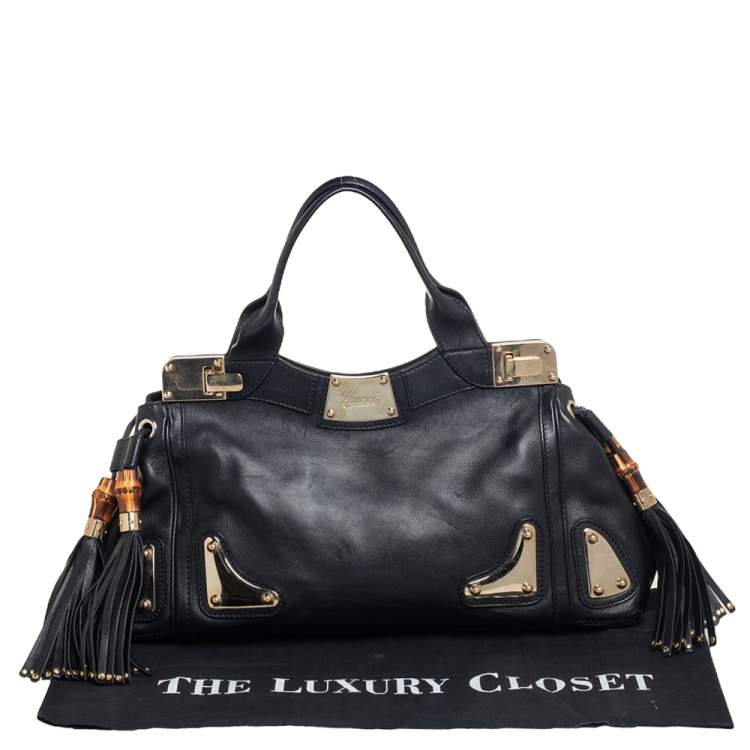 Pre Owned Gucci Black Leather Race Top Handle Bag