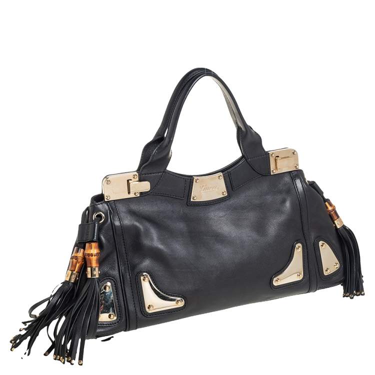Pre Owned Gucci Black Leather Race Top Handle Bag