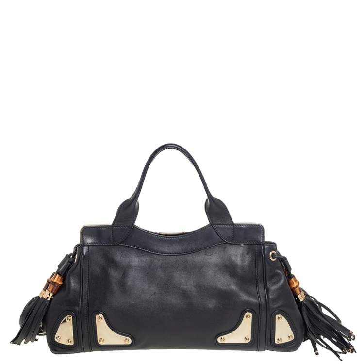 Pre Owned Gucci Black Leather Race Top Handle Bag