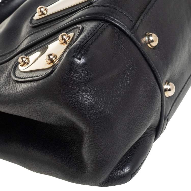 Pre Owned Gucci Black Leather Race Top Handle Bag