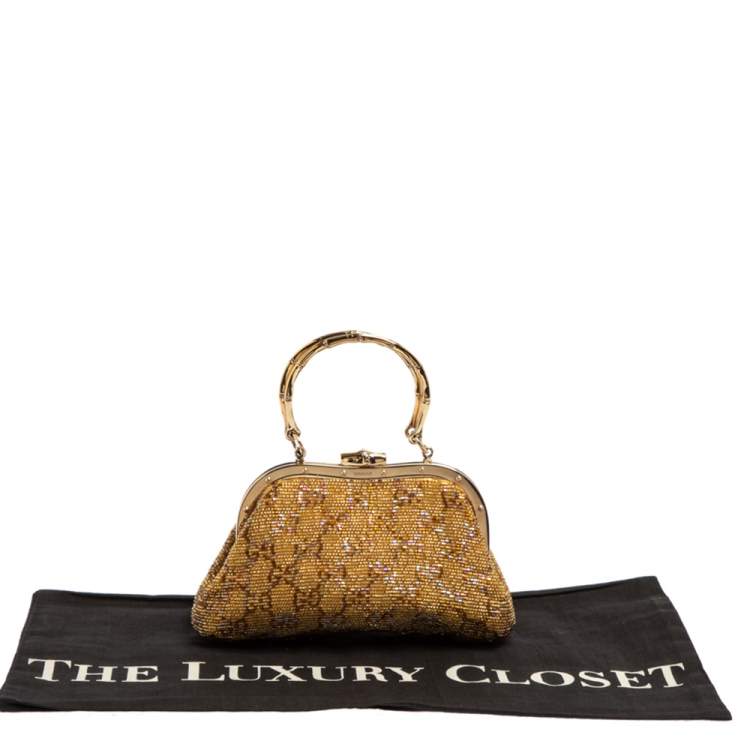 Pre Owned Gucci Metallic Gold GG Beads Small Frame Bag