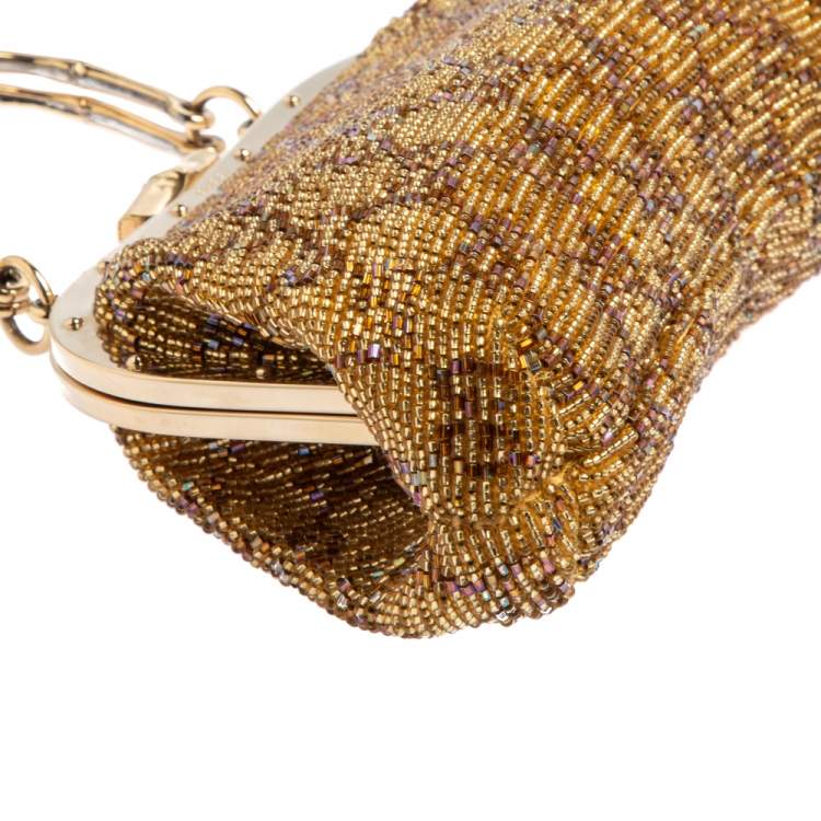 Pre Owned Gucci Metallic Gold GG Beads Small Frame Bag