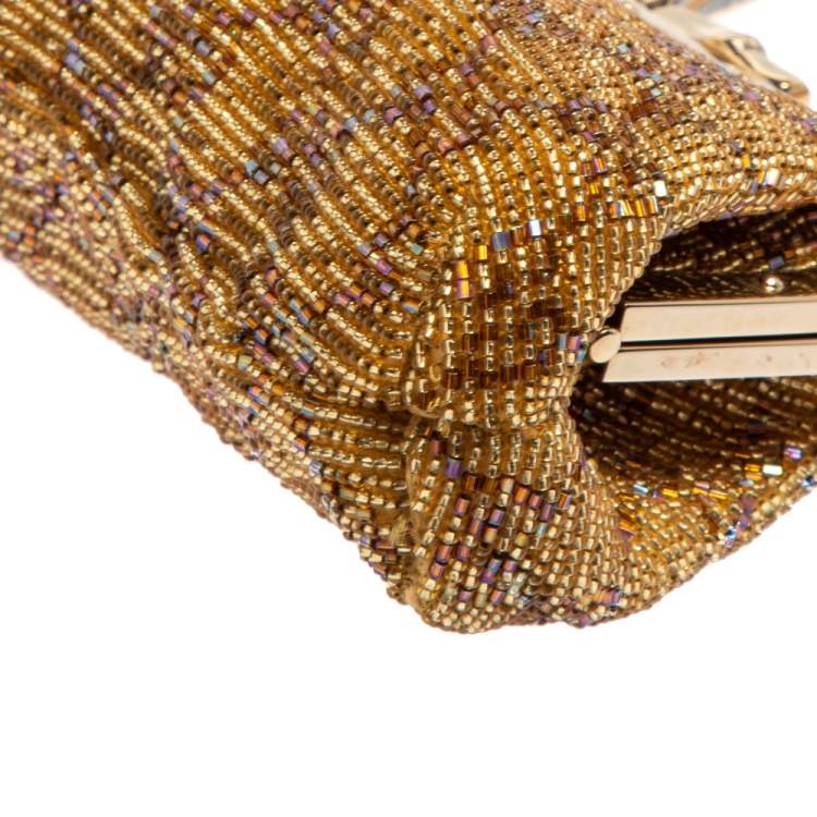 Pre Owned Gucci Metallic Gold GG Beads Small Frame Bag