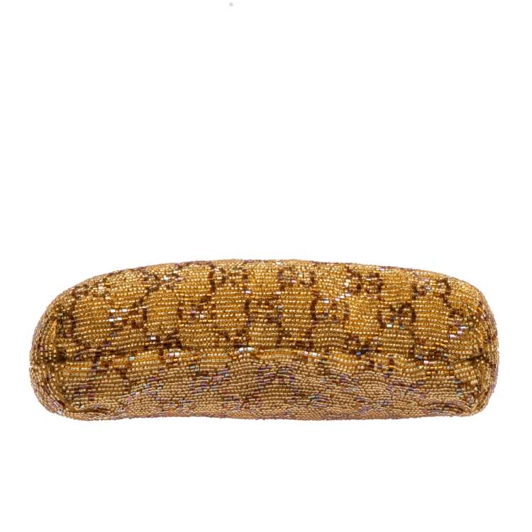 Pre Owned Gucci Metallic Gold GG Beads Small Frame Bag