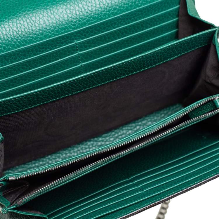Pre Owned Gucci Green Leather Dionysus Wallet On Chain