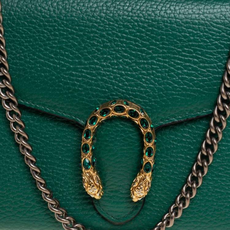 Pre Owned Gucci Green Leather Dionysus Wallet On Chain