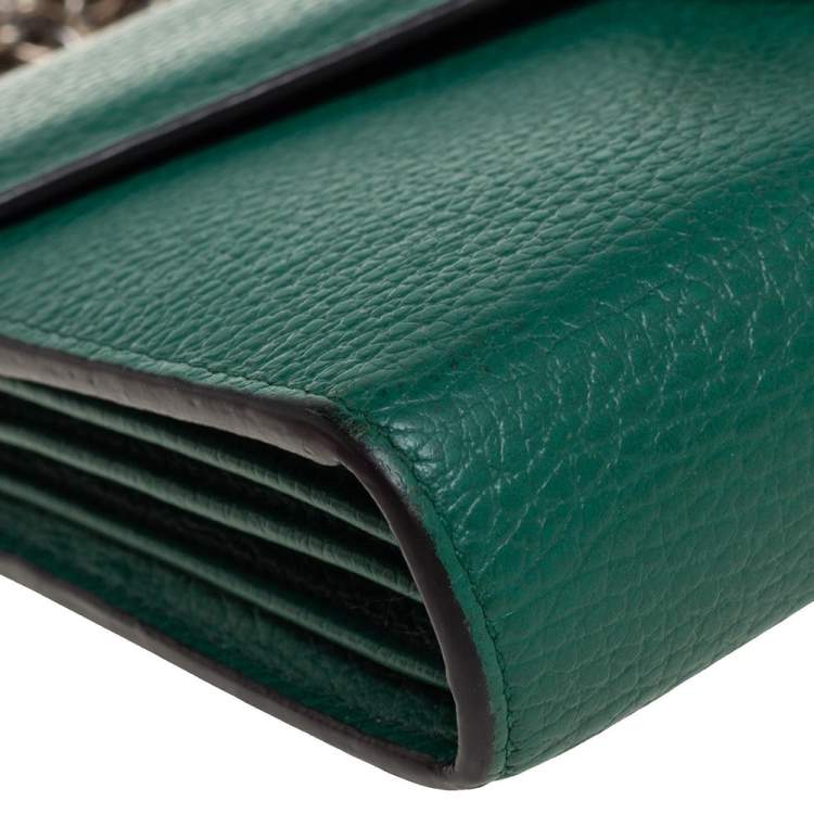 Pre Owned Gucci Green Leather Dionysus Wallet On Chain